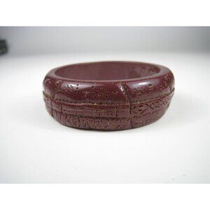 Carved Maroon Bakelite Bangle Bracelet Vintage Plastic Texture